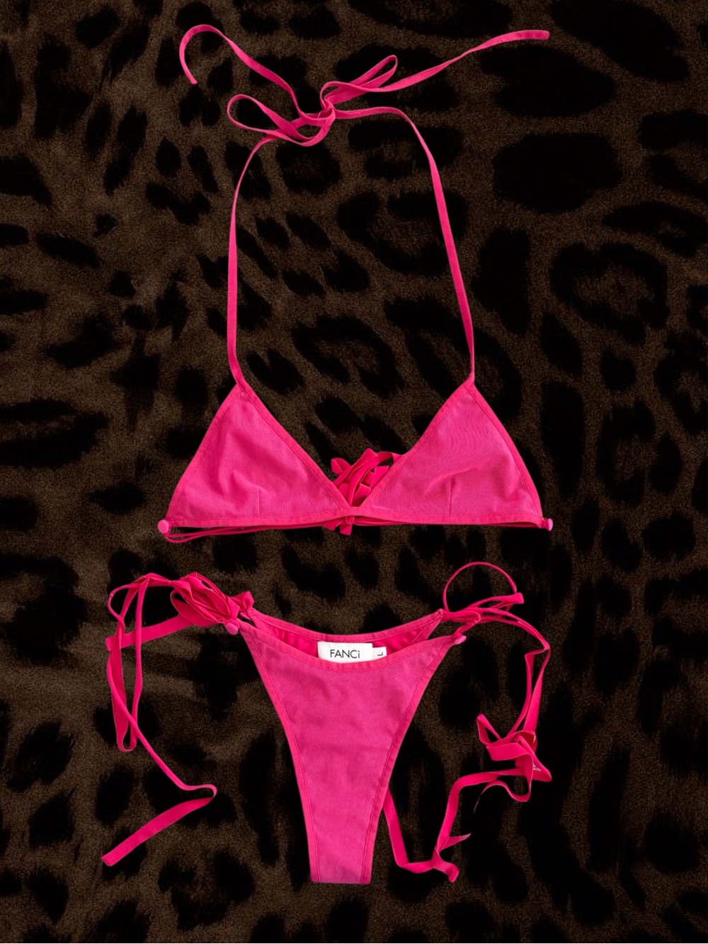 Fanci Club Hot Pink Triangle String Bikini Set